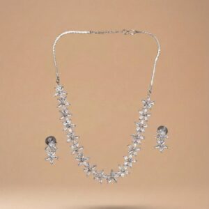 Lustra floral crystal necklace and earring set (Silver)