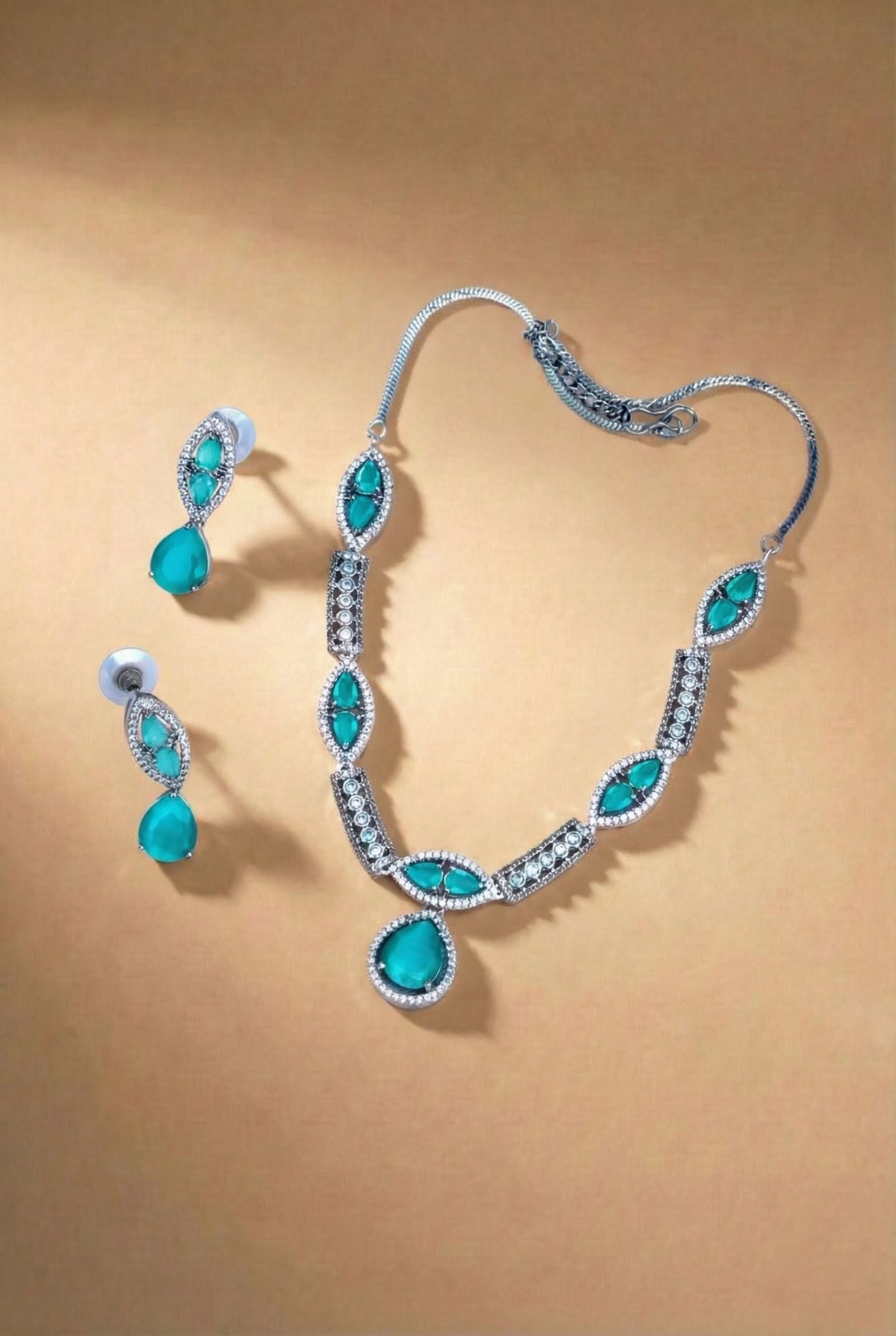 Classic(Green) Stone Necklace Set For Special Occasions