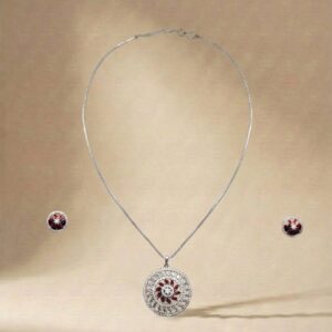 Radiant Crimson Mandala Pandant & Earring Set Lustra Premium Set