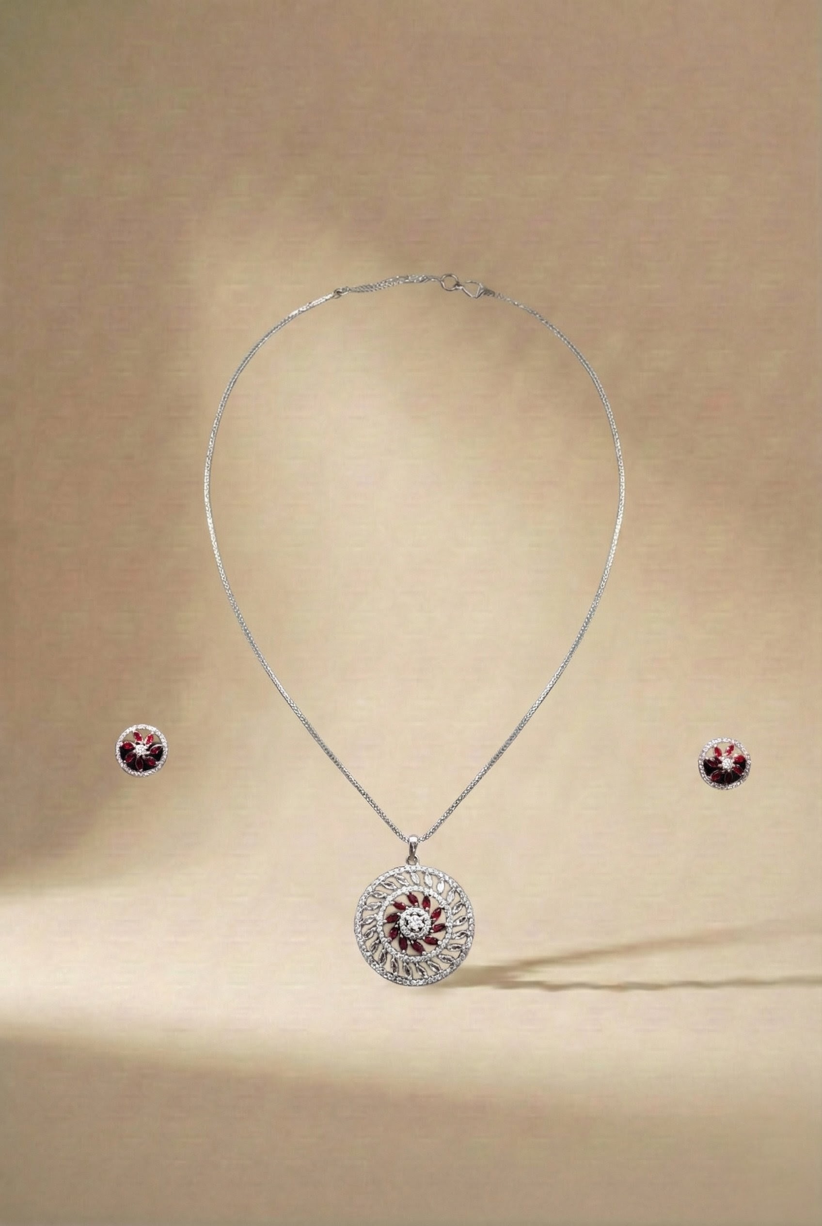 Radiant Crimson Mandala Pandant & Earring Set Lustra Premium Set