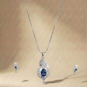 Elegant Ruby Pendant Necklace In Silver Finish Lustra Premium Jewellery(Blue)