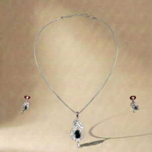 Elegant Ruby Pendant Necklace In Silver Finish Lustra Premium Jewellery(Green)