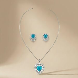 Elegant Turquoise Heart Pendant Necklace Set Lustra Premium Jewellery