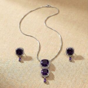 Midnight Violet Tiered Pendant And Drop Earring Suite Lustra Premium jewelry