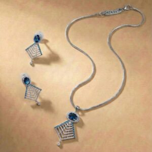 Oceanic Azure Filligree Pendant And Drop Earring set