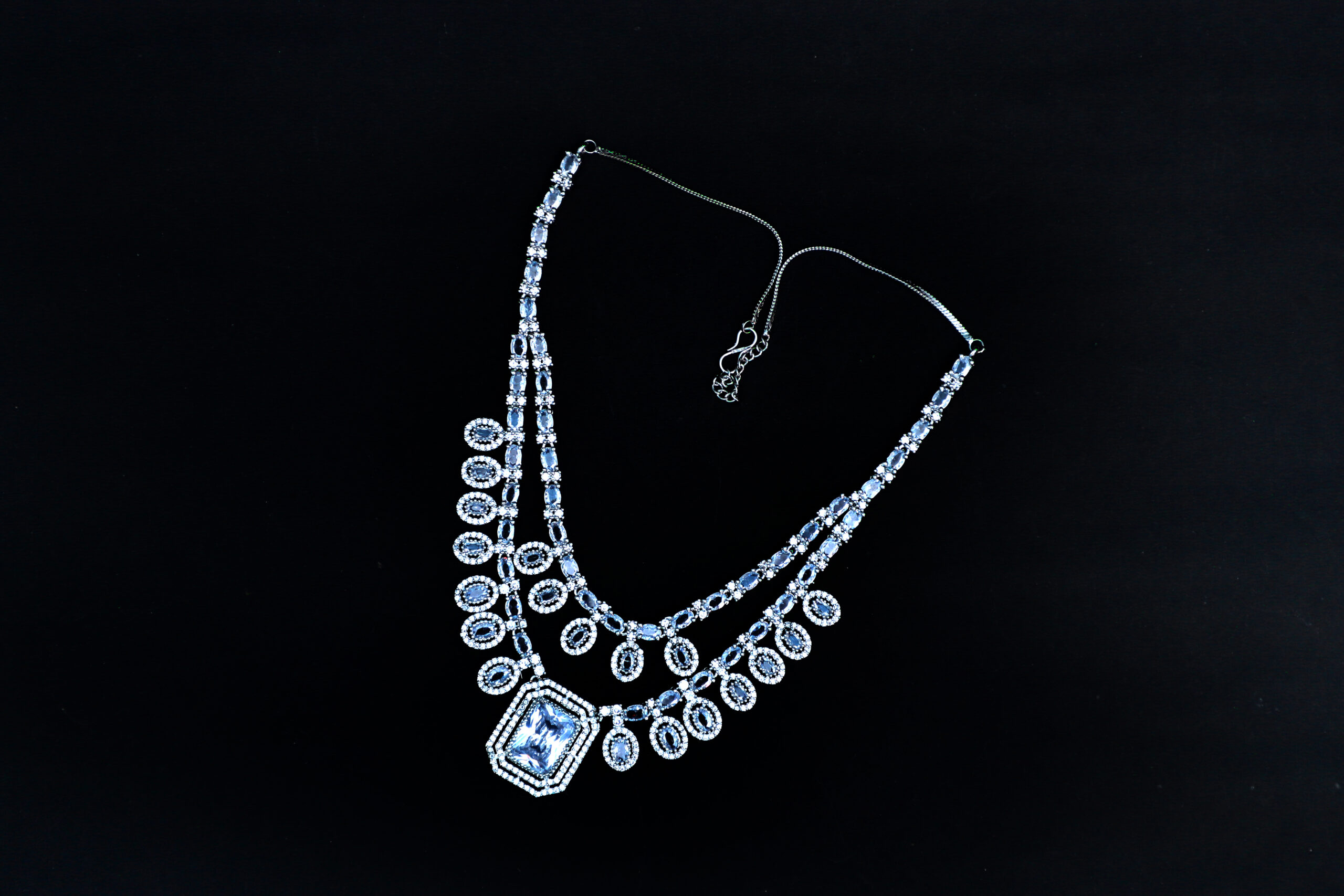 Double-Strand Crystal Bridal Neaklace & Earrings White Stone - Image 4