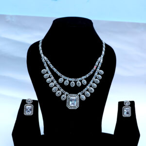 Double-Strand Crystal Bridal Neaklace & Earrings White Stone