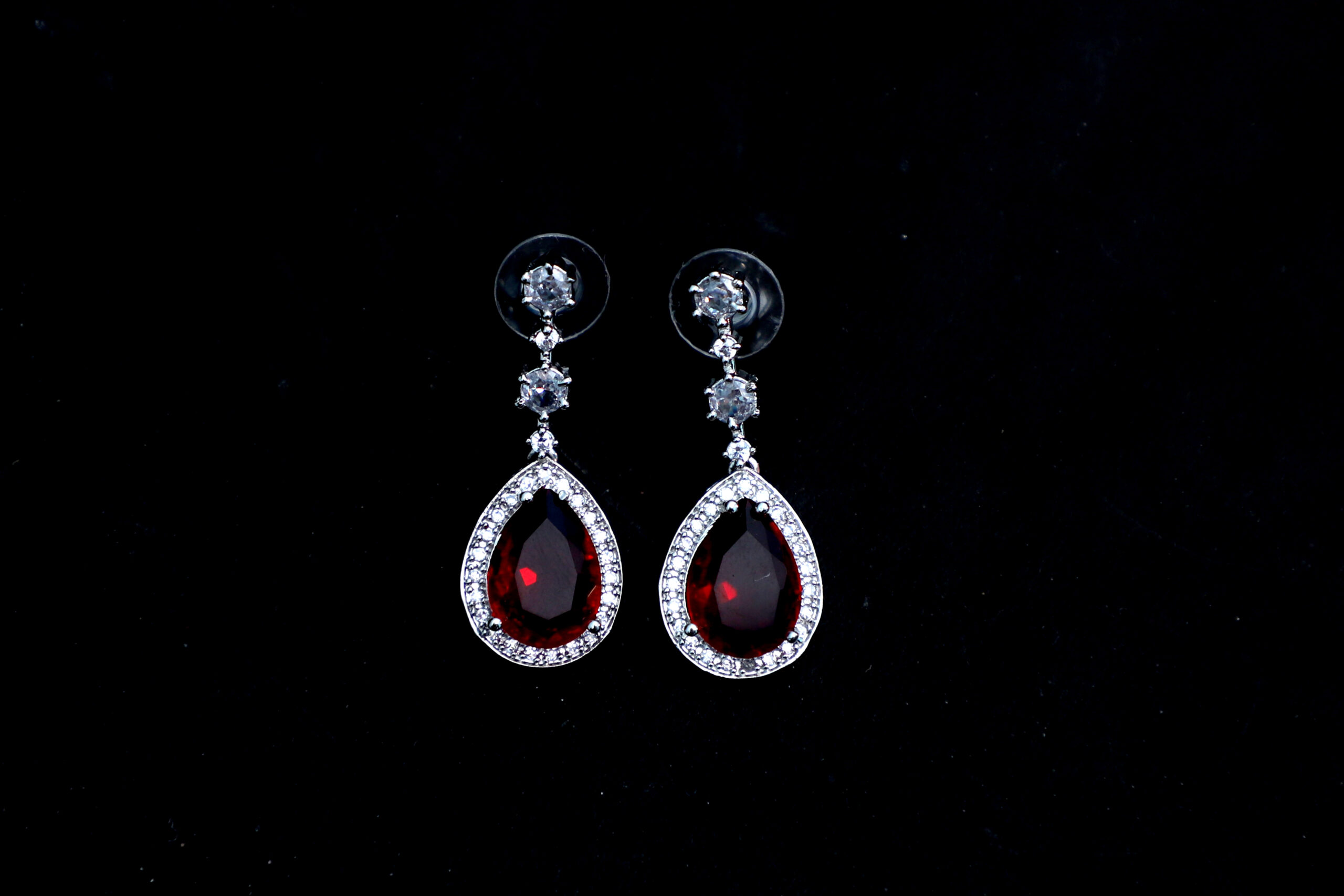 Crimson Pear-Cut Ruby-Style Pendant Necklace & Earring Set ( Red) - Image 2