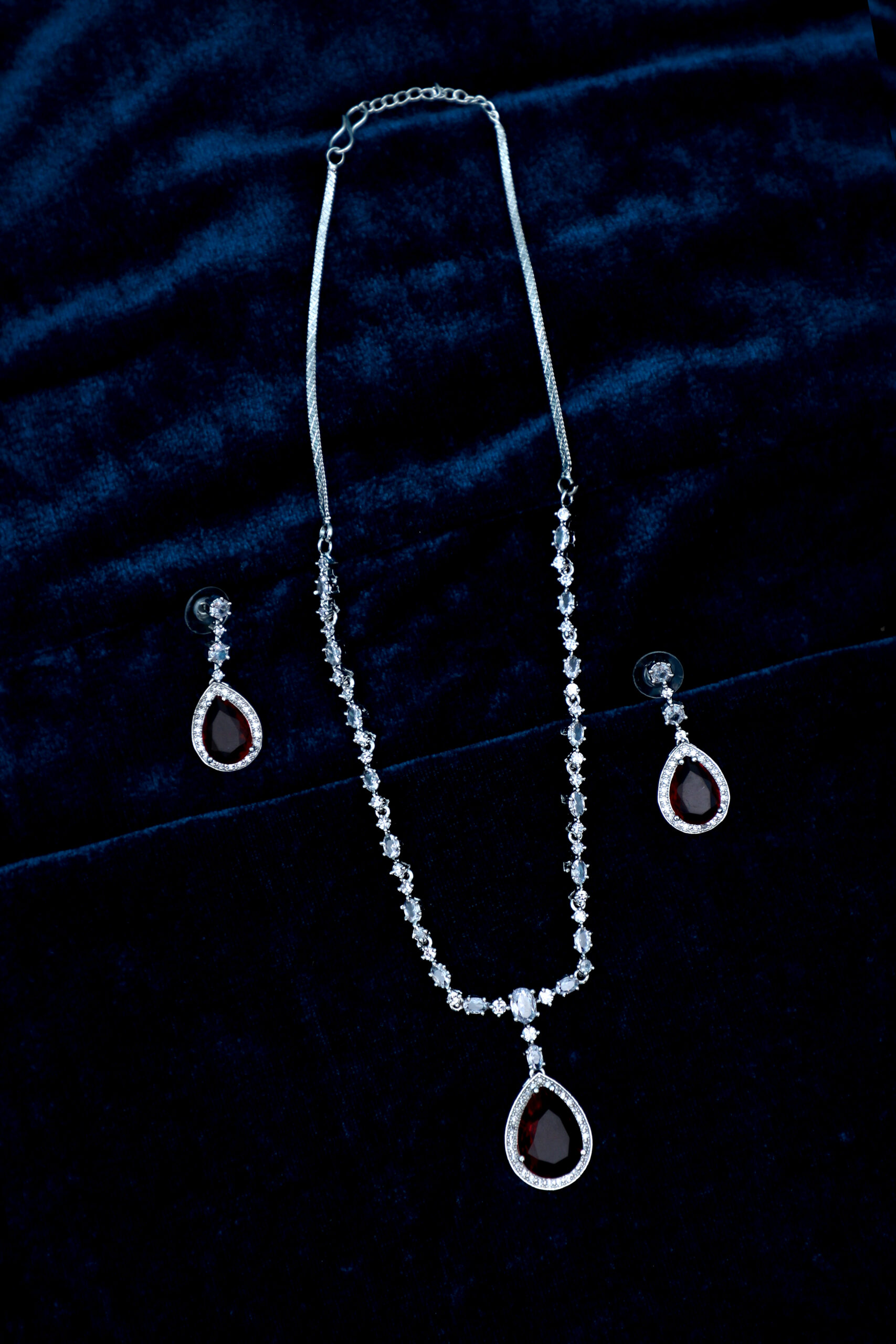 Crimson Pear-Cut Ruby-Style Pendant Necklace & Earring Set ( Red) - Image 4