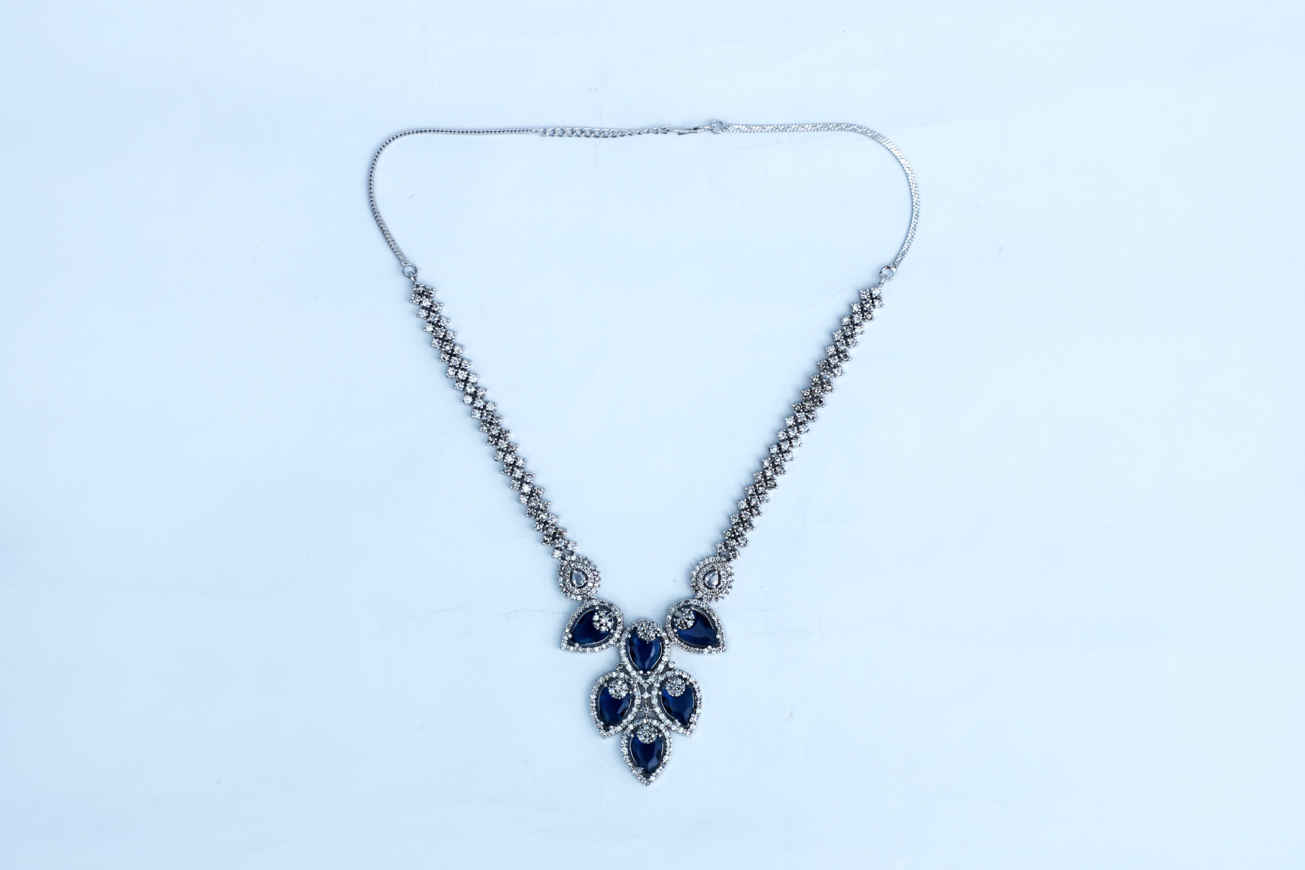 Lustra Royal Blue American Diamond Necklace & Earings Set - Image 5