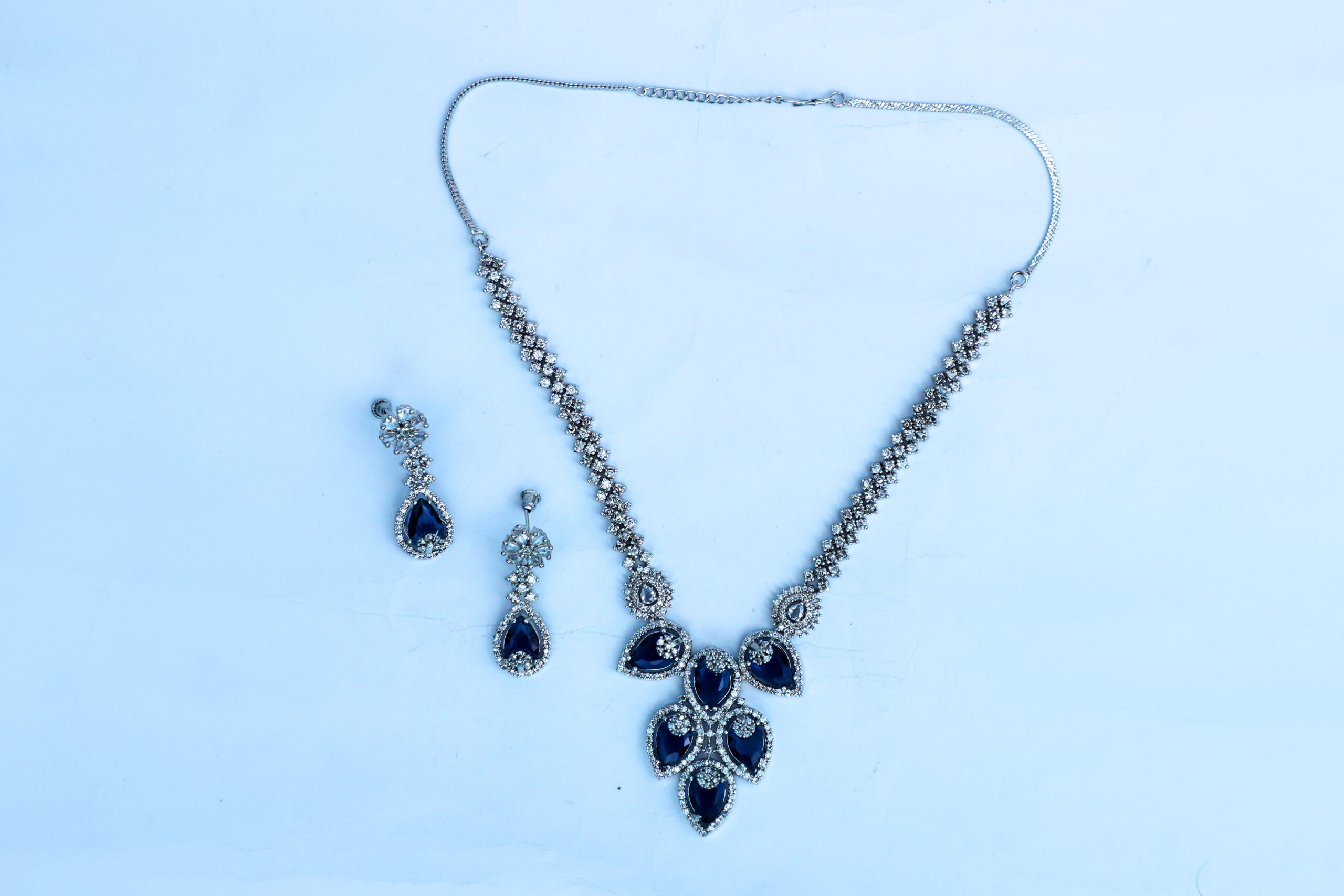 Lustra Royal Blue American Diamond Necklace & Earings Set - Image 4
