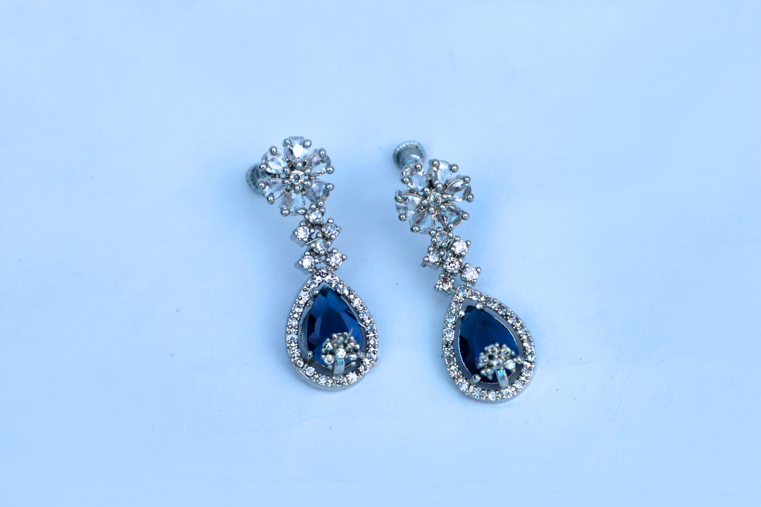 Lustra Royal Blue American Diamond Necklace & Earings Set - Image 3