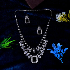 Double-Strand Crystal Bridal Neaklace & Earrings Black Stone