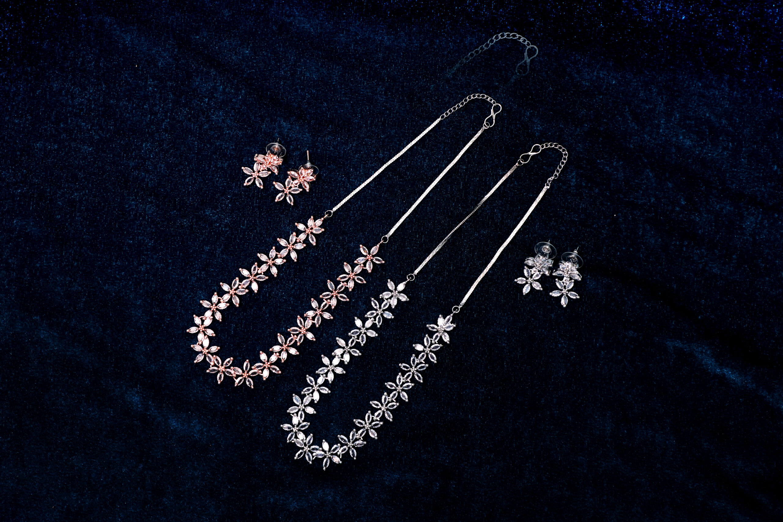 Lustra floral crystal necklace and earring set (Silver) - Image 5