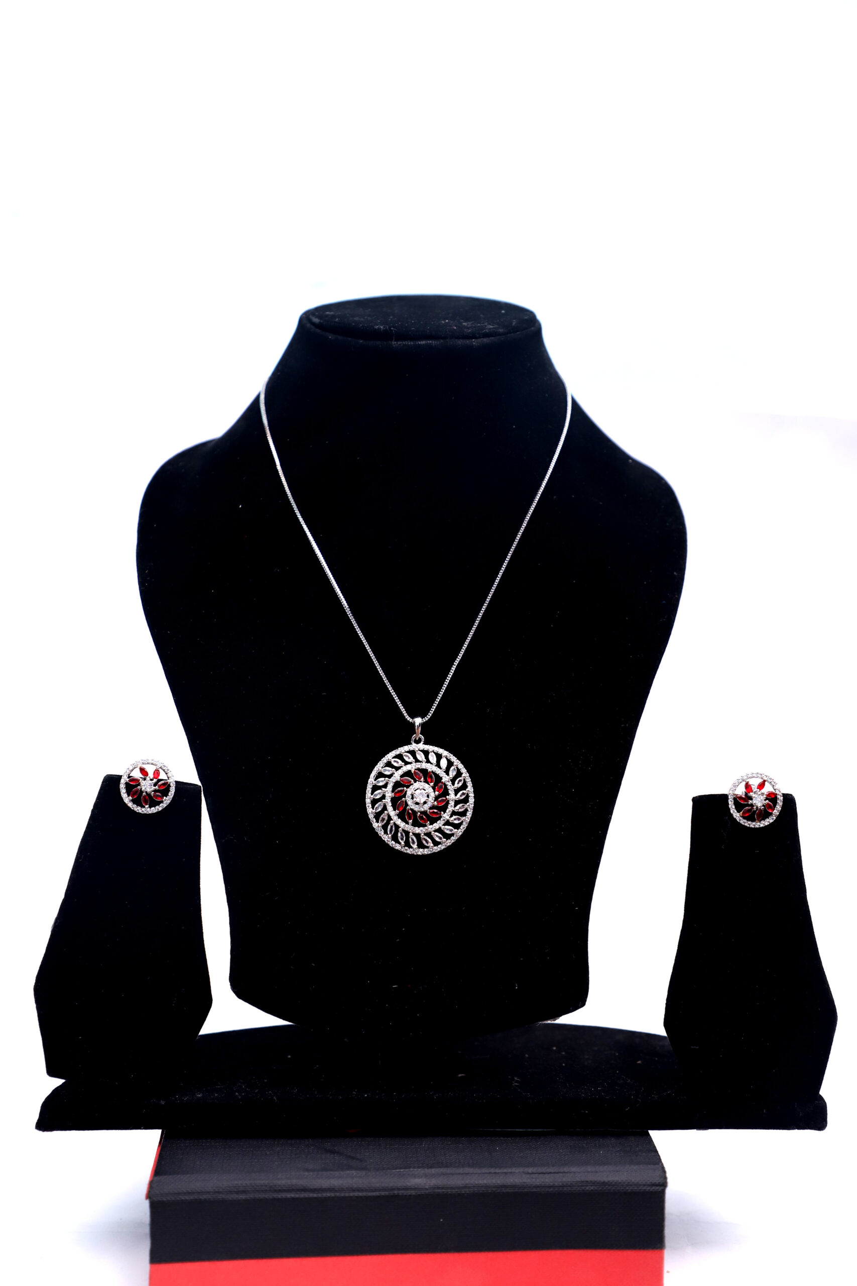 Radiant Crimson Mandala Pandant & Earring Set Lustra Premium Set - Image 2