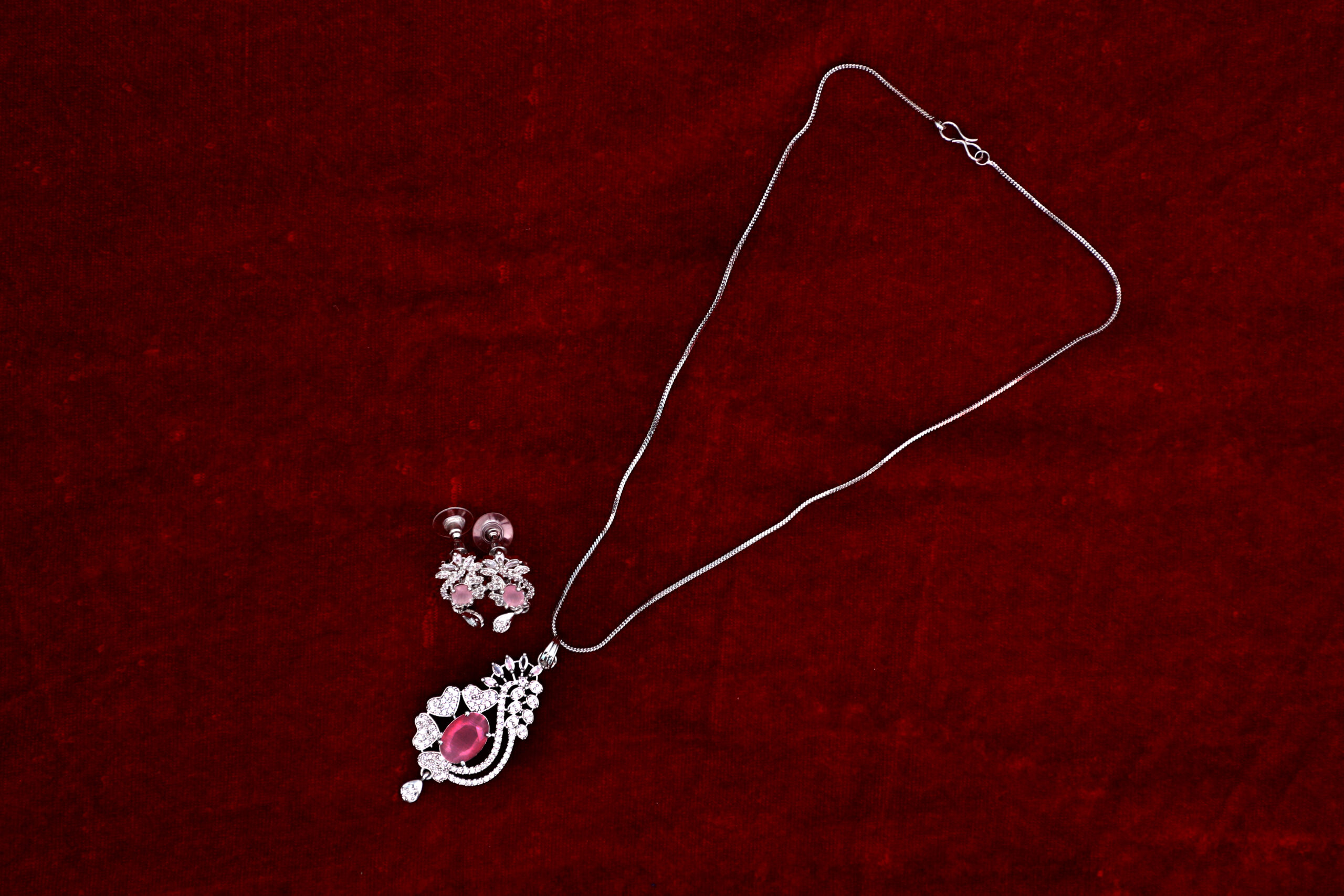 Elegant Ruby Pendant Necklace In Silver Finish Lustra Premium Jewellery(Pink) - Image 4