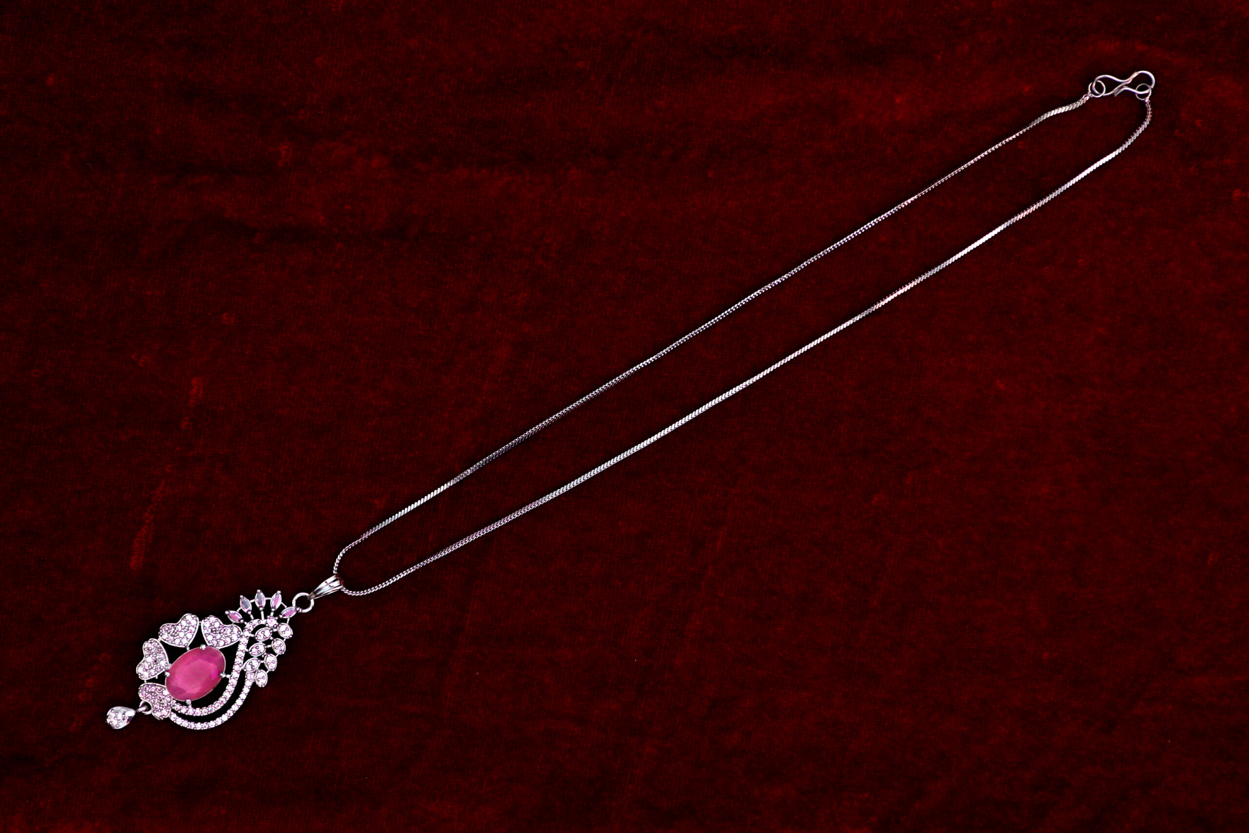 Elegant Ruby Pendant Necklace In Silver Finish Lustra Premium Jewellery(Pink) - Image 2