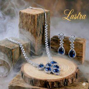 Lustra Royal Blue American Diamond Necklace & Earings Set