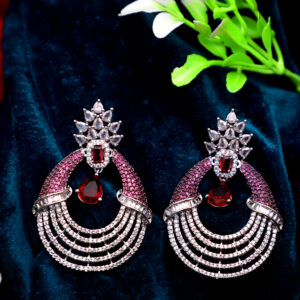 Elegant Ruby & American Diamond Teardrop Earrings  Bridal Wedding Statement Jewelry (Red)