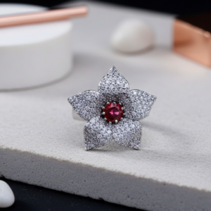 Romantic Red Ruby Flower Ring – Bold Floral Statement Jewelry