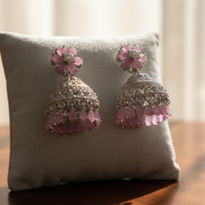 The Blossom Jhumka – Exquisite Pink Floral Bell Earrings