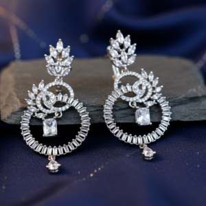 Sparkling Floral Hoop Drop Earrings with Baguette Accents